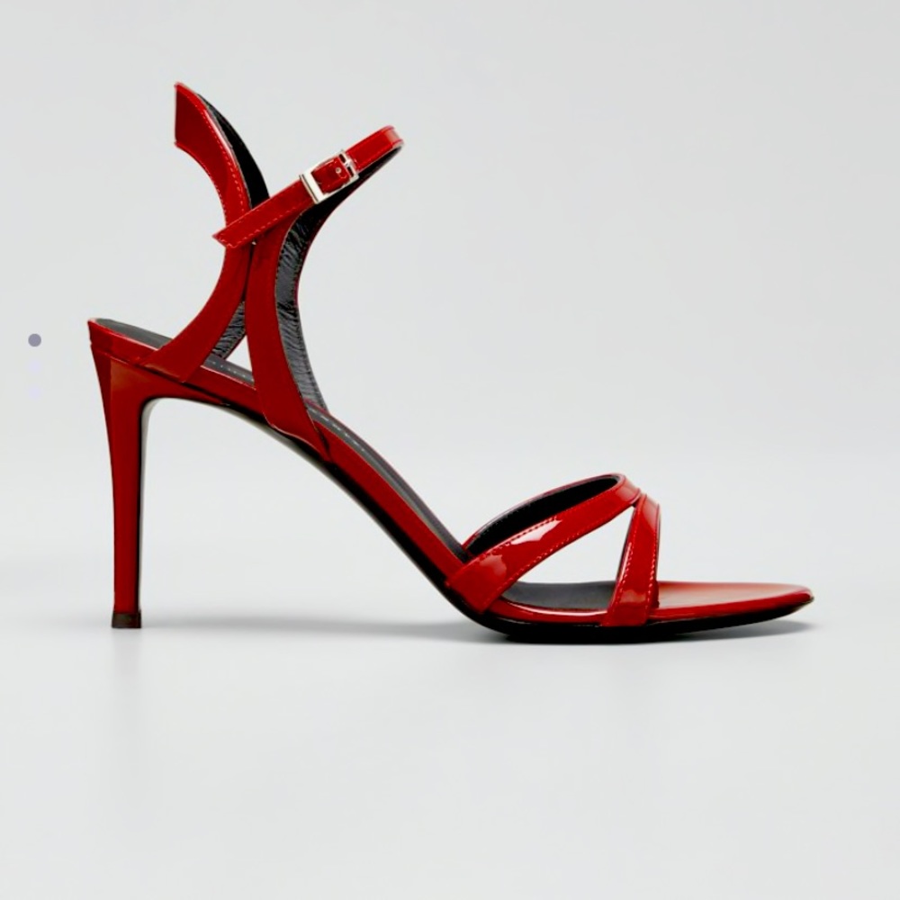 GIUSEPPE ZANOTTI MINIMALIST RED PATENT LEATHER SANDALS SIZE EU 38/8
